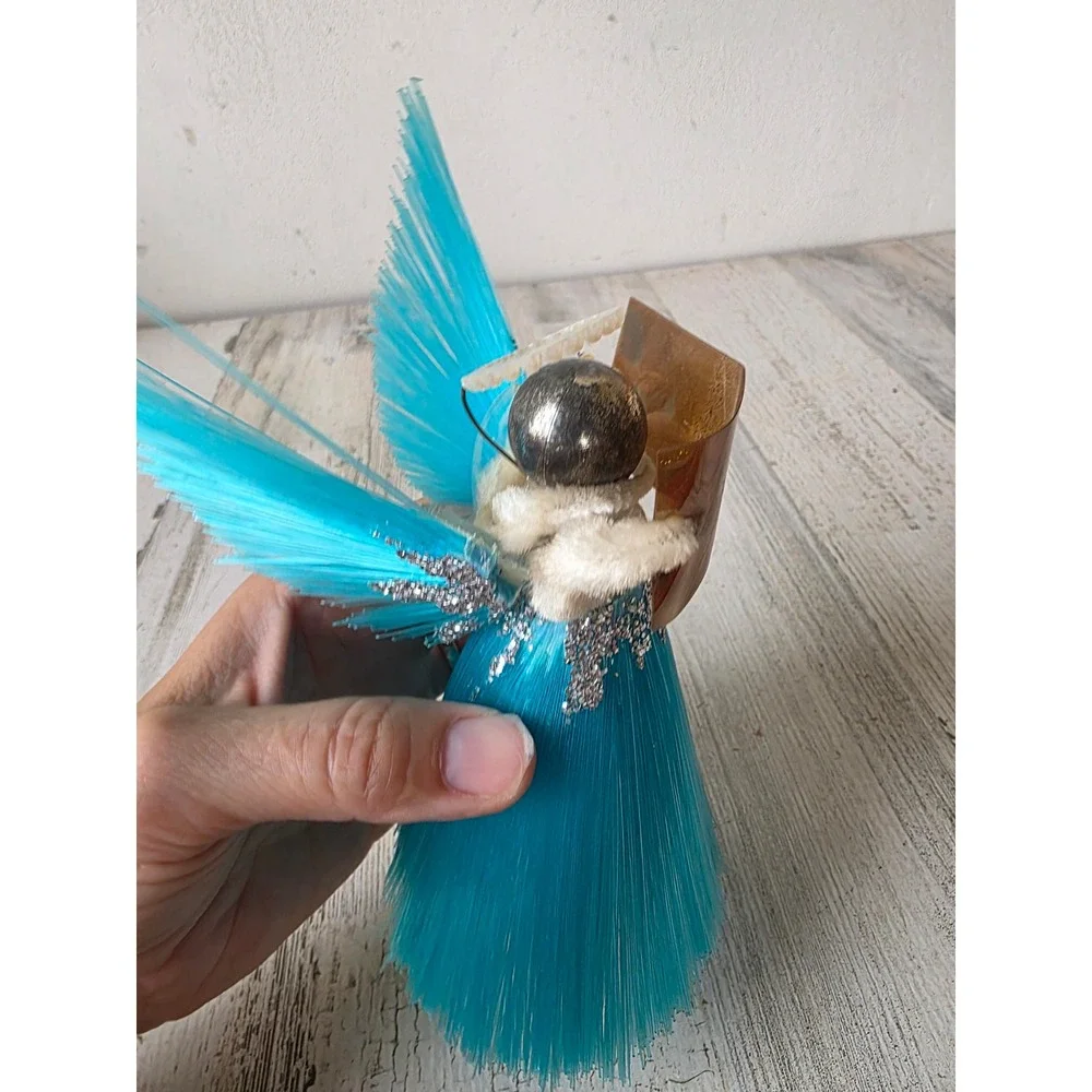 Vintage mercury glass angel cherub choir figurine Xmas blue tree topper
